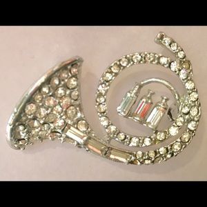 Rhinestone French Horn Brooch